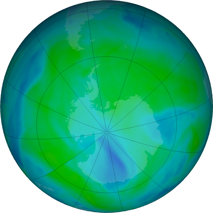 Antarctic ozone map for 01 January 2022